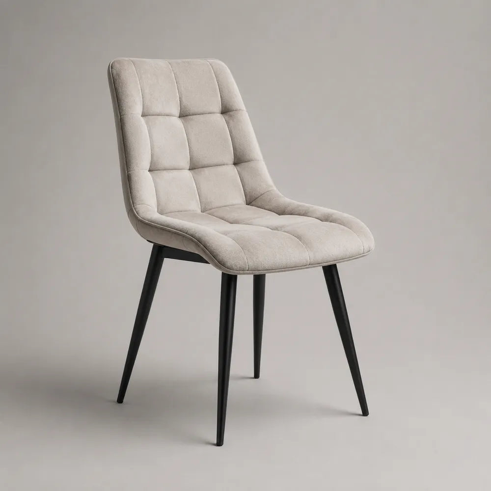 Chaise de salle à manger 55 x 60 x 85 cm en tissu polyester beige avec pieds en acier noir
