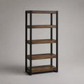Bibliothèque 80 x 35 x 180 cm en acier noir et MDF effet bois marron avec 5 étagères
