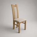 Chaise de salle à manger rembourrée en polyester beige et bois massif effet chêne clair 48 x 55 x 105 cm