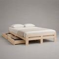 Lit double 160 x 200 cm en pin massif beige clair avec tiroirs de rangement intégrés