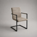 Chaise de salle à manger avec accoudoirs 60 x 60 x 85 cm en tissu polyester beige et acier noir