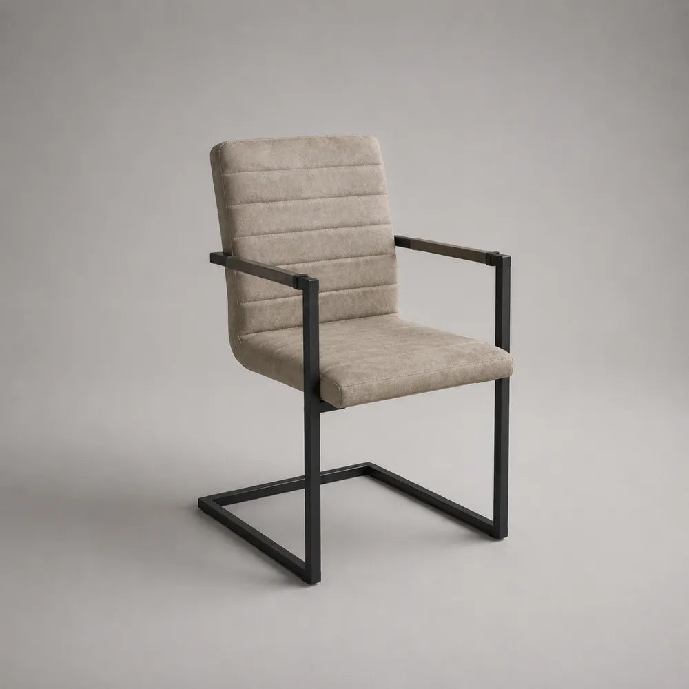 Chaise de salle à manger avec accoudoirs 60 x 60 x 85 cm en tissu polyester beige et acier noir
