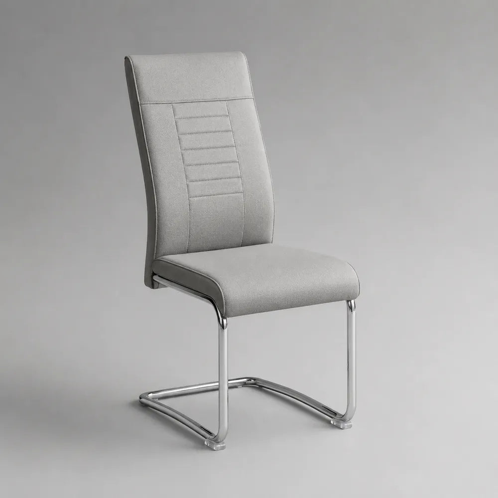 Chaise de salle à manger 45 x 60 x 95 cm en tissu polyester gris avec piètement luge en acier chromé