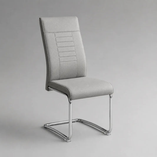 Chaise de salle à manger 45 x 60 x 95 cm en tissu polyester gris avec piètement luge en acier chromé