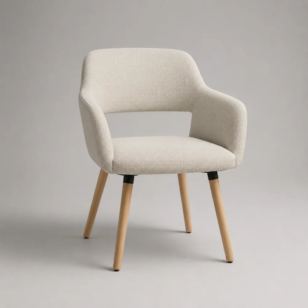 Fauteuil de salle à manger avec accoudoirs en tissu beige et pieds en bois clair 60 x 60 x 80 cm