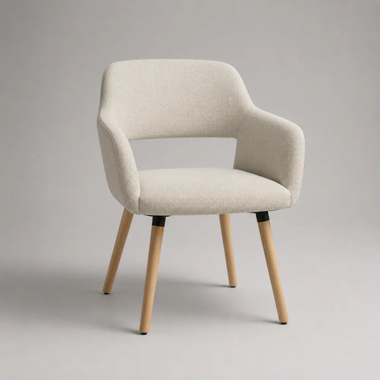 Fauteuil de salle à manger avec accoudoirs en tissu beige et pieds en bois clair 60 x 60 x 80 cm