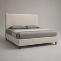 Lit double 160 x 200 cm tissu beige rectangulaire avec tête de lit rembourrée capitonnée