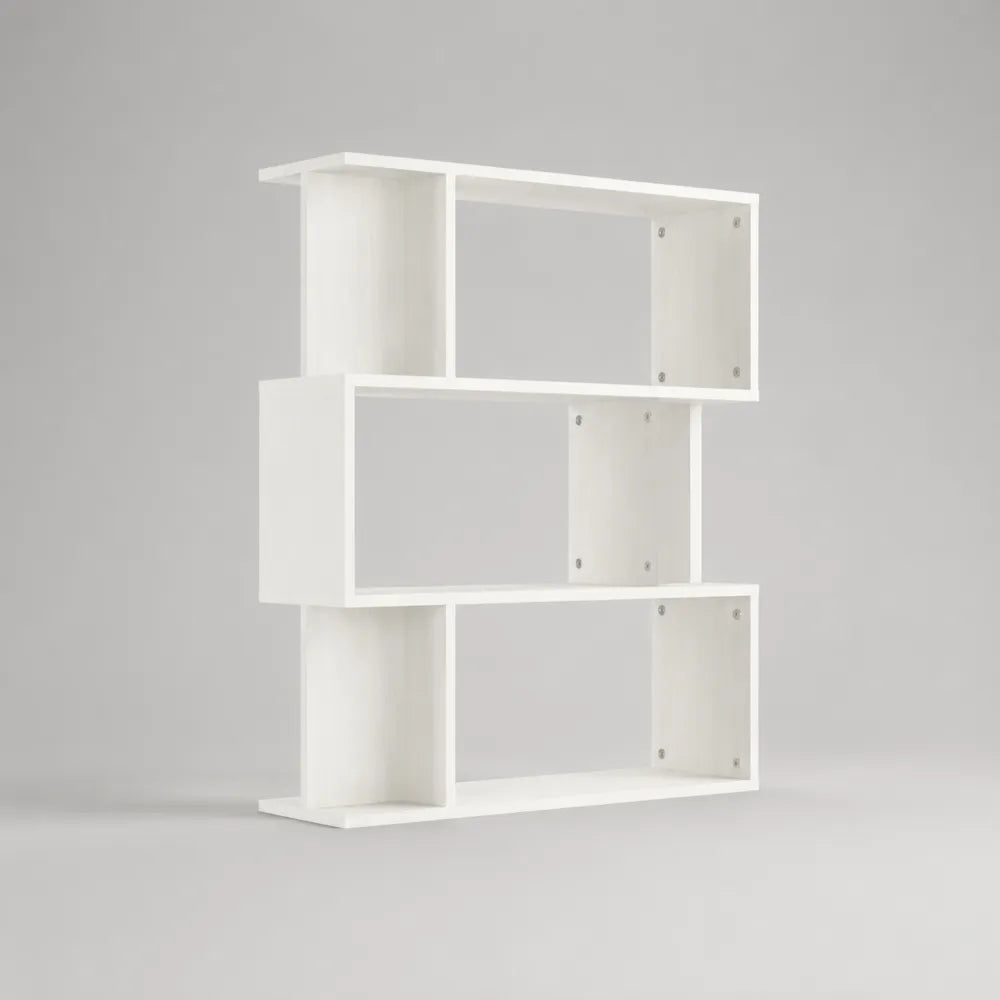 Bibliothèque 120 x 30 x 180 cm en panneau de particules blanc avec étagères asymétriques