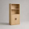 Bibliothèque 80 x 40 x 180 cm en MDF effet chêne naturel avec portes et étagères ouvertes