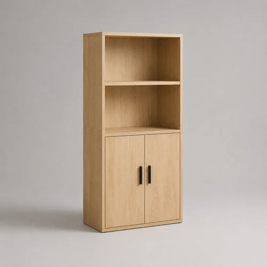 Bibliothèque 80 x 40 x 180 cm en MDF effet chêne naturel avec portes et étagères ouvertes